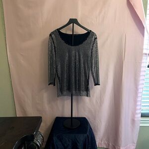 AZI Blk Mesh Rhinestone Overlay with Blk T-shirt. Size L. Never worn.